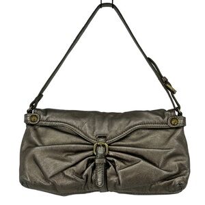 KOOBA Olivia Buttery Metallic Pleated Leather Flap Front Pewter Y2K Baguette Bag